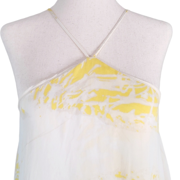 Halston Heritage Pure Silk Tiered Halter Maxi Dress in Yellow Ivory S - Picture 7 of 13
